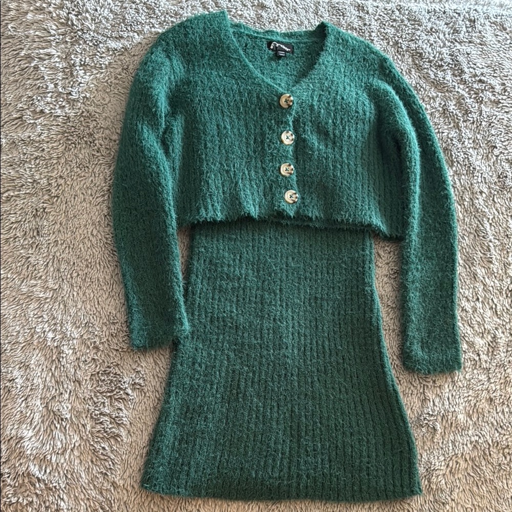 Green Knit Dress Set